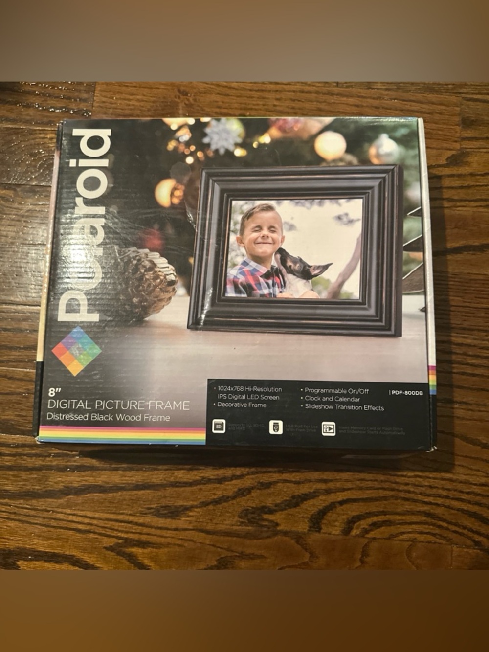 Polaroid 8 Inch Digital Picture Frame Distressed Black wood PDF-800DB